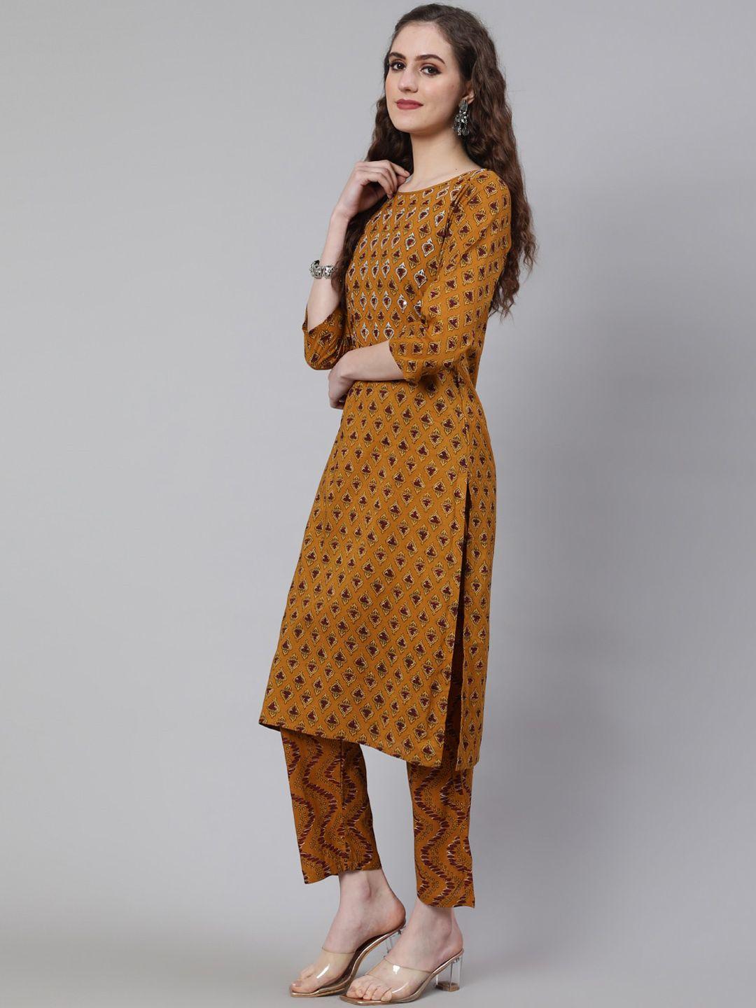 the nks plus ethnic motifs printed pure cotton kurta with trousers & dupatta