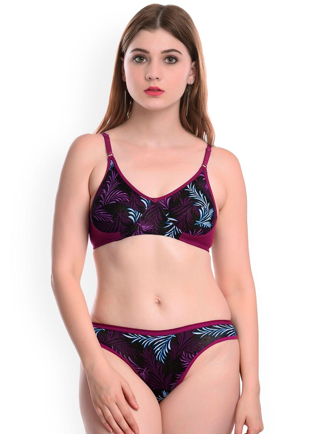 arousy printed non padded non- wired cotton lingerie set