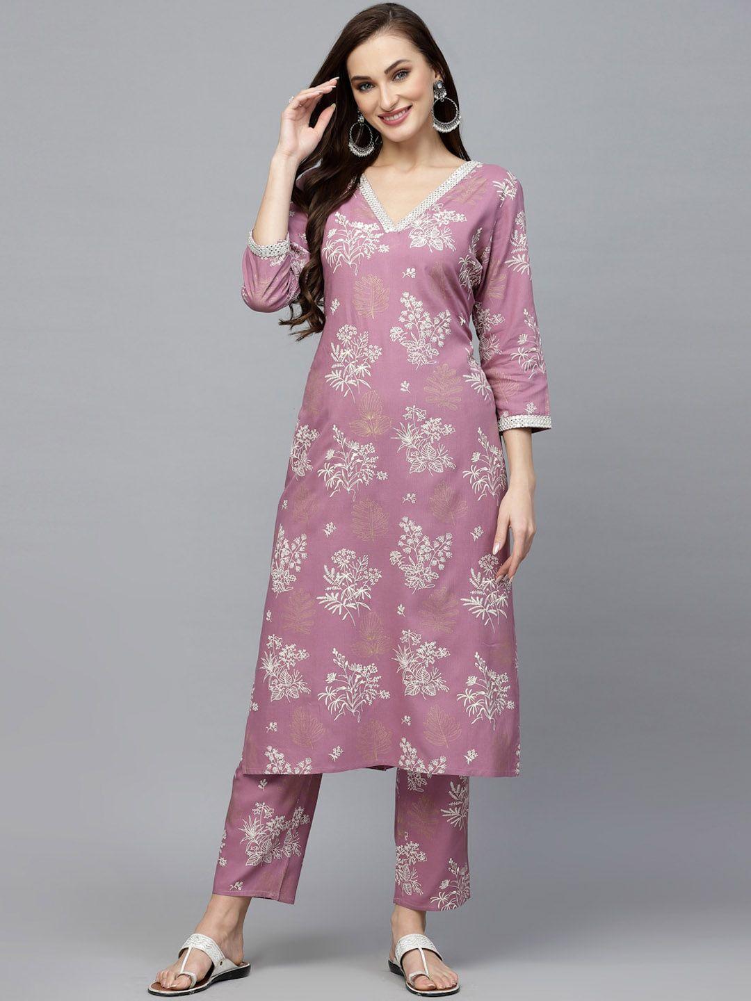 stylum floral printed mirror work kurta with trousers