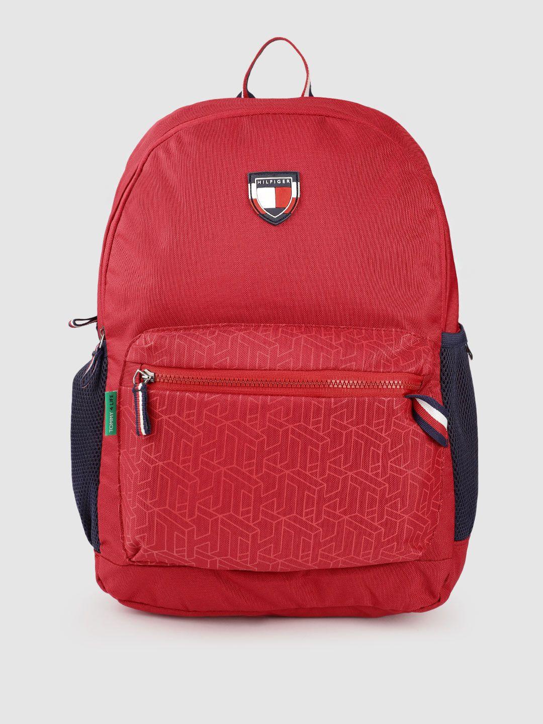 tommy hilfiger unisex red geometric print applique backpack