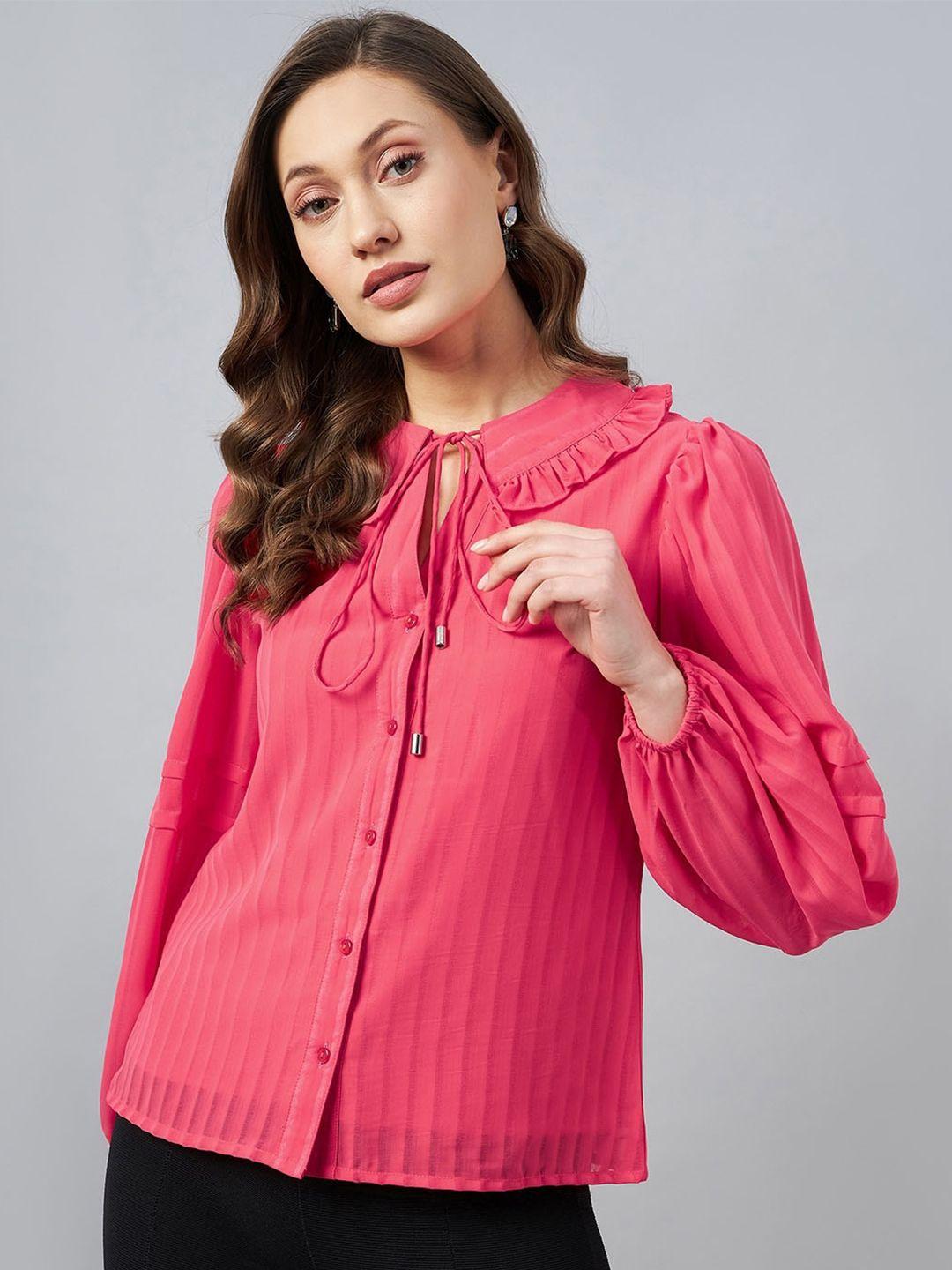 carlton london tie-up neck ruffles georgette shirt style top