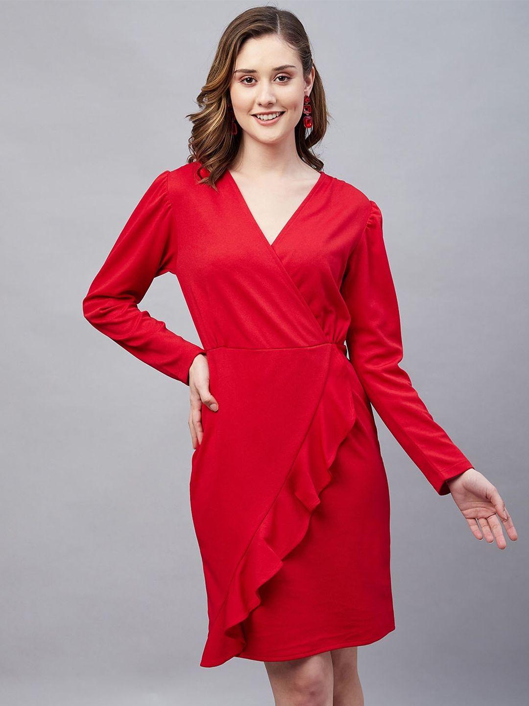 carlton london ruffles v-neck long sleeves wrap dress