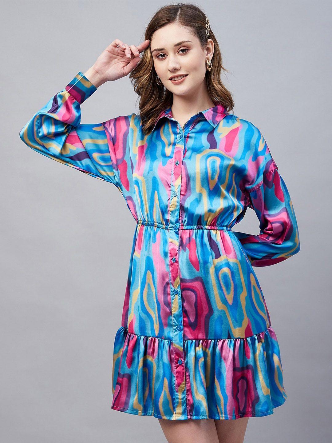 carlton london printed cuffed sleeves shirt dress