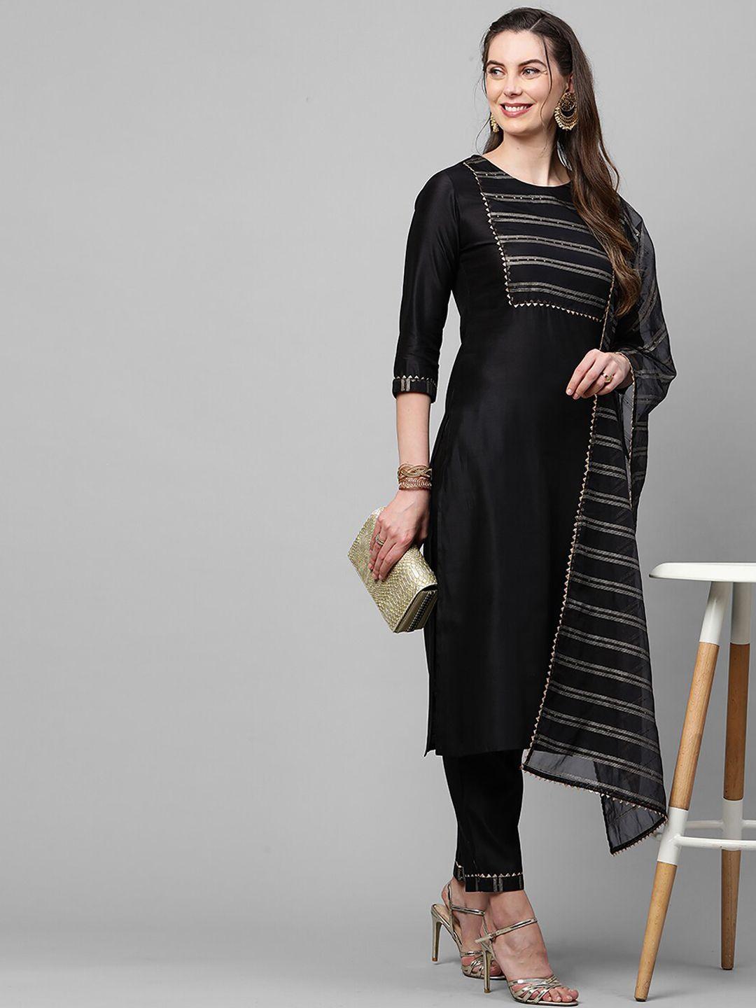 indo era sequined straight gotta patti kurta with trousers & dupatta