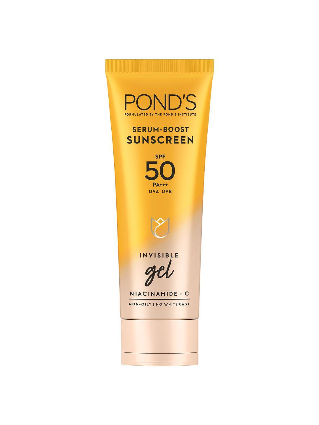 ponds spf 50 pa++ uva uvb serum boost invisible gel sunscreen with niacinamide c - 50 g