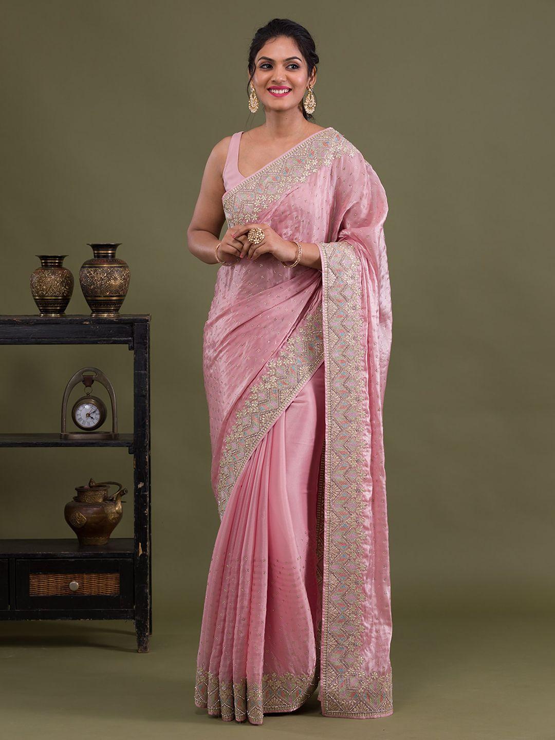 koskii embellished embroidered satin saree