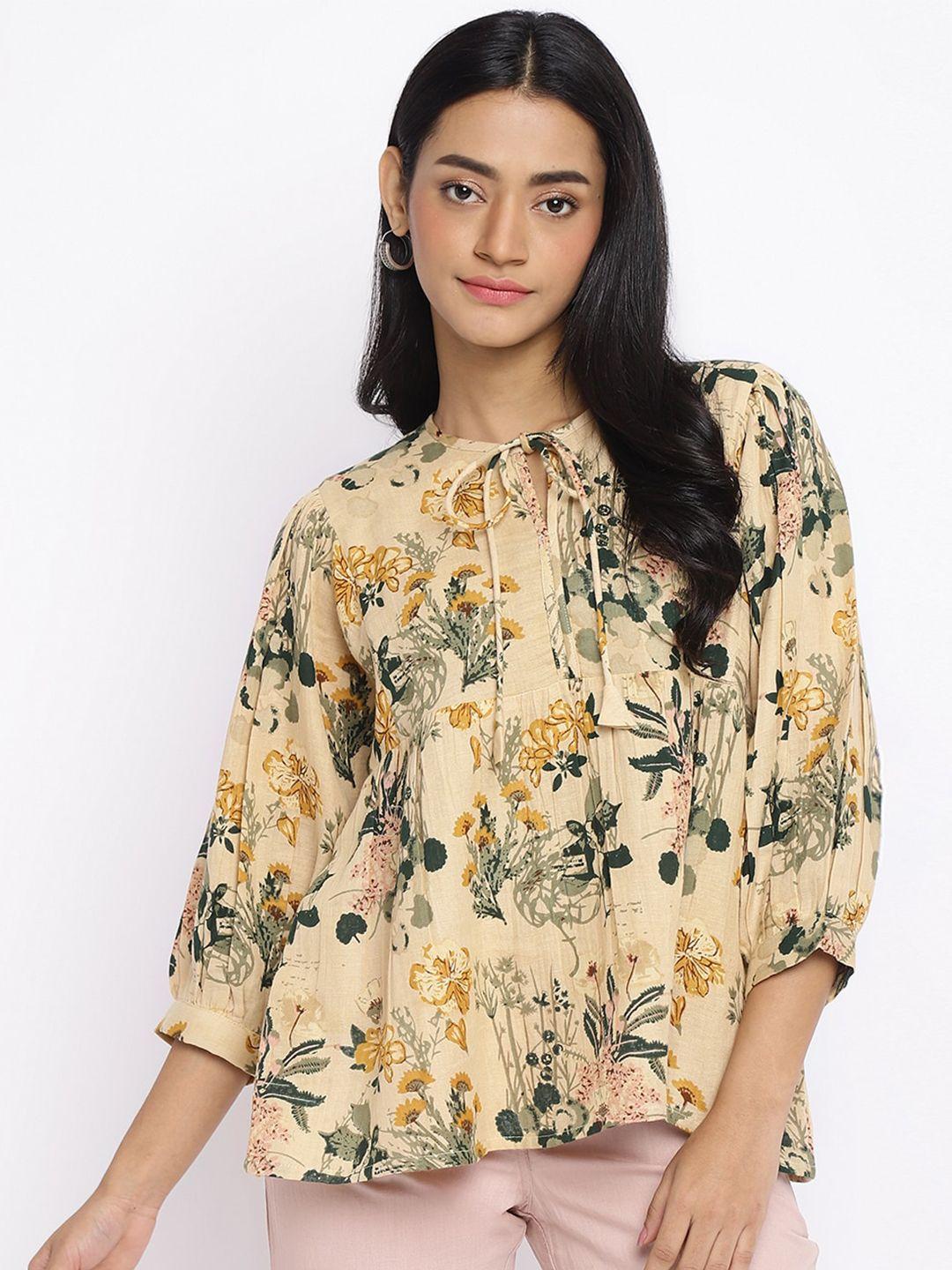 fabindia floral printed tie-up neck cotton empire top