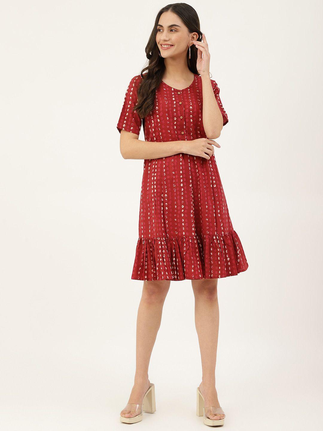 deckedup flounce pleated a-line cotton dress