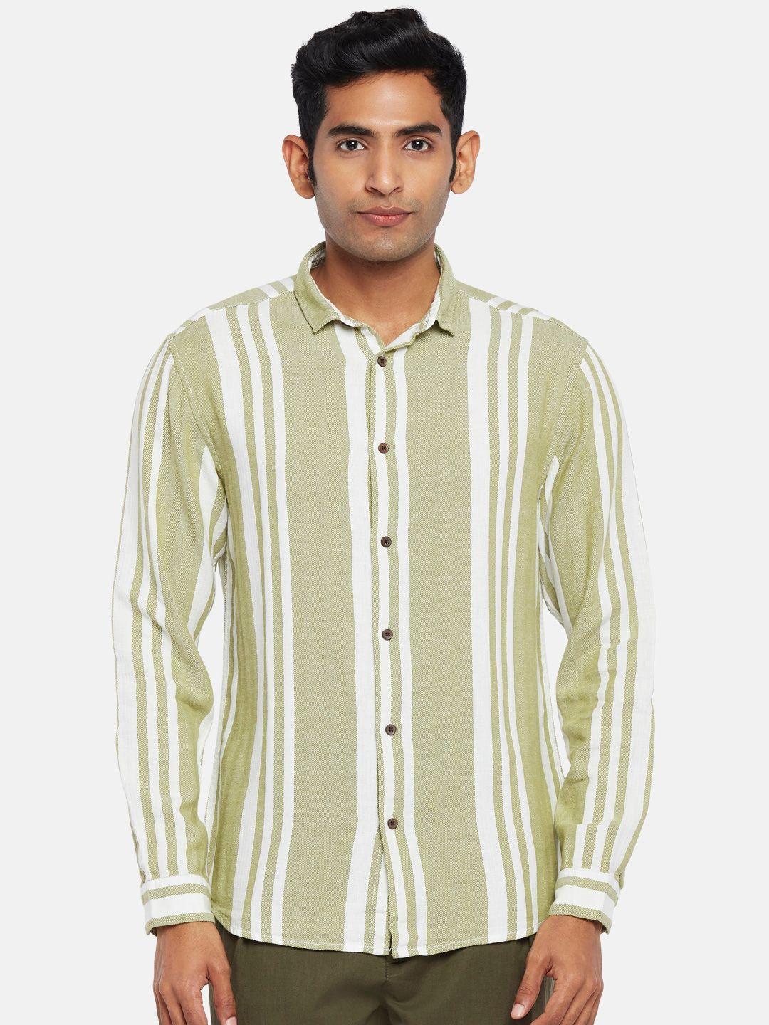 7 alt by pantaloons slim fit vertical striped cotton casual shirt