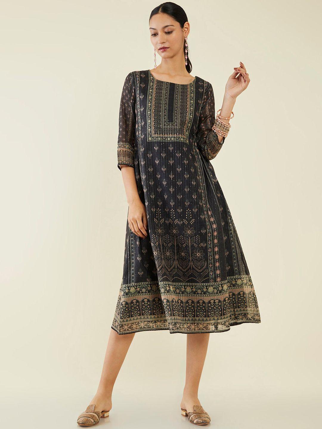 soch ethnic motifs printed silk ethnic dress