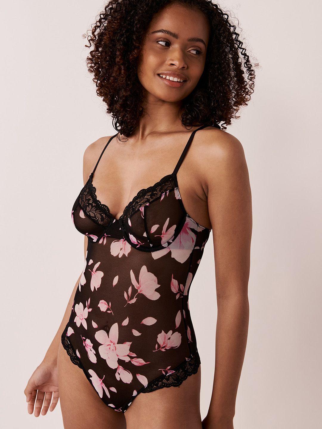 la vie en rose floral printed laced bodysuit