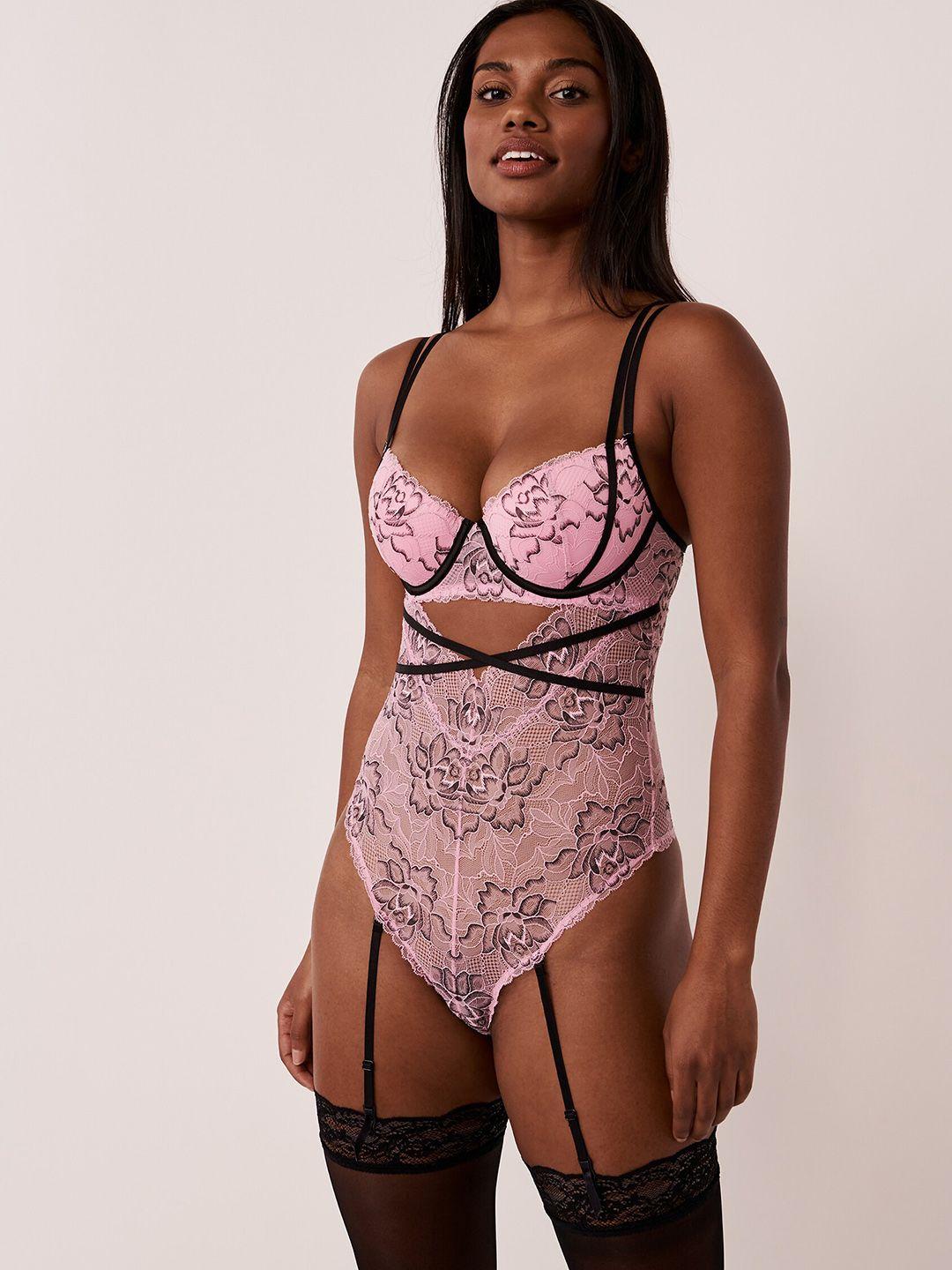 la vie en rose floral printed laced bodysuit