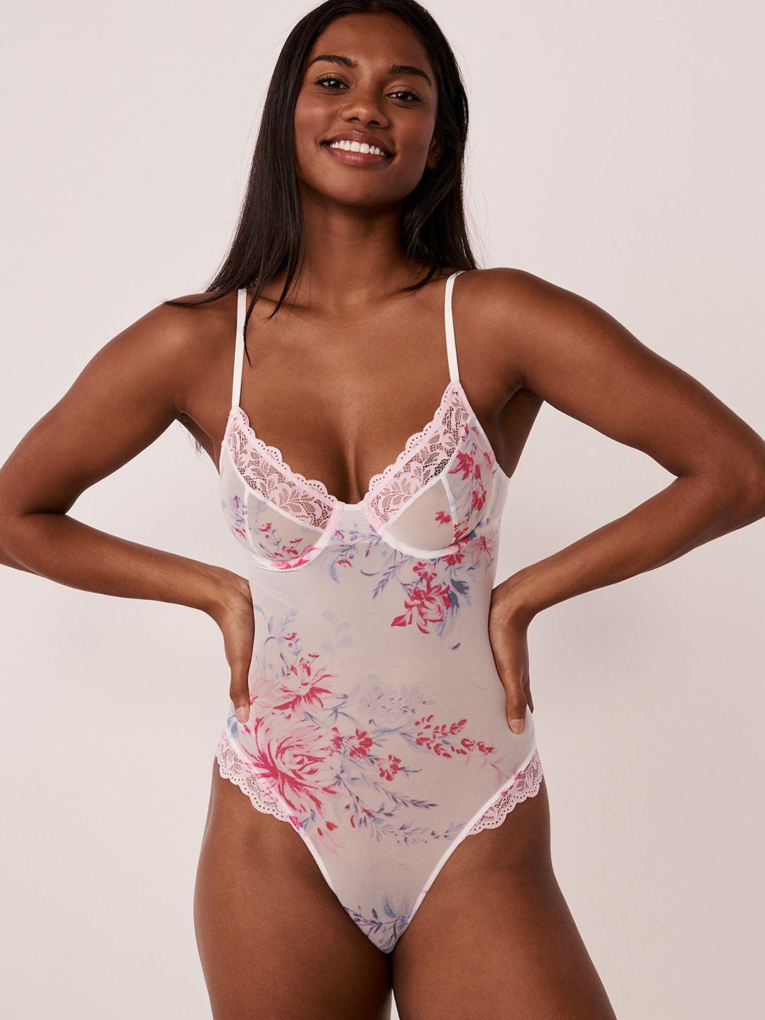 la vie en rose floral printed laced bodysuit