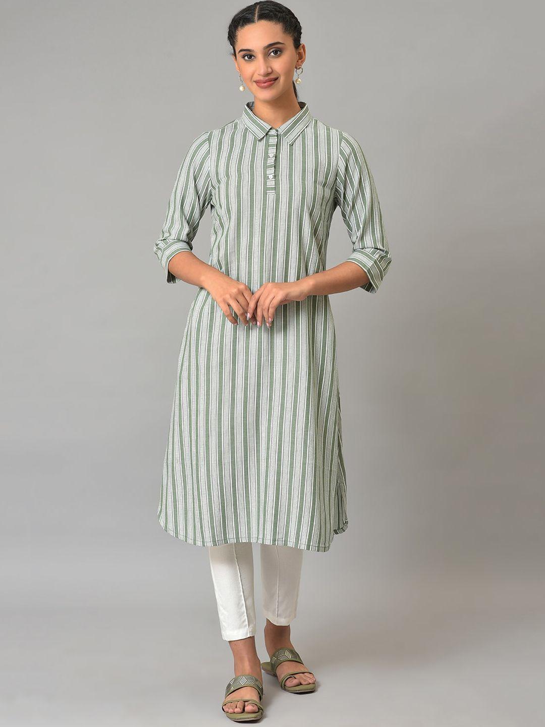 aurelia striped shirt collar pure cotton straight kurta