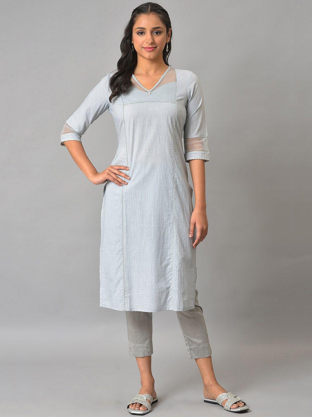 aurelia v-neck striped cotton kurta