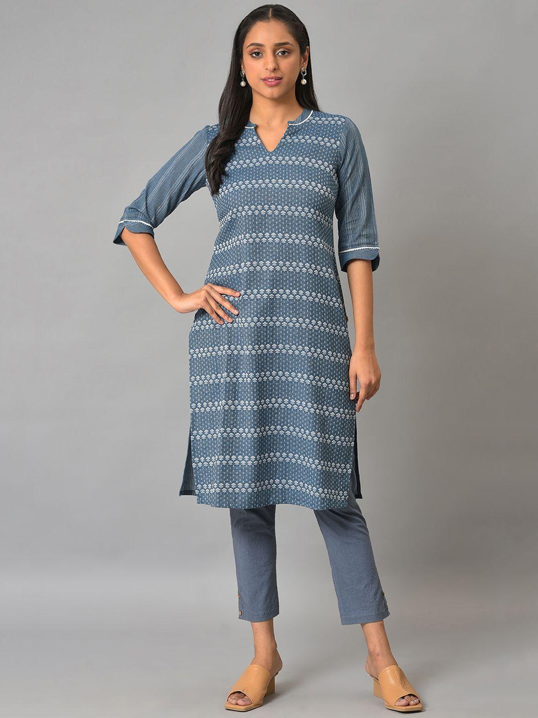 aurelia band collar floral printed cotton kurta