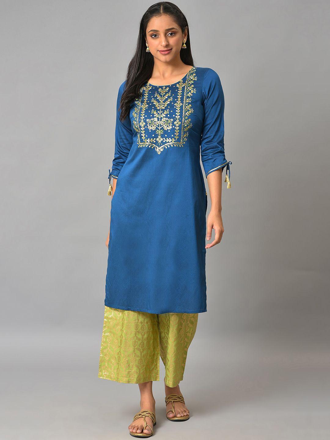 aurelia round neck floral embroidered sequinned kurta