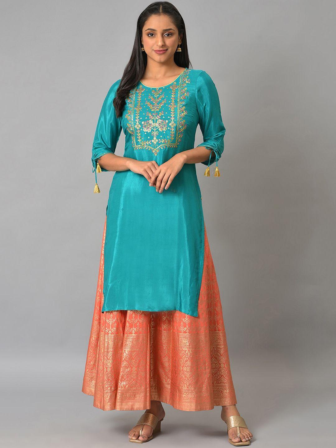 aurelia round neck floral embroidered sequinned kurta