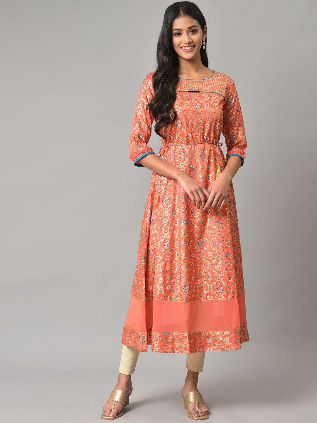 aurelia keyhole neck floral printed anarkali kurta