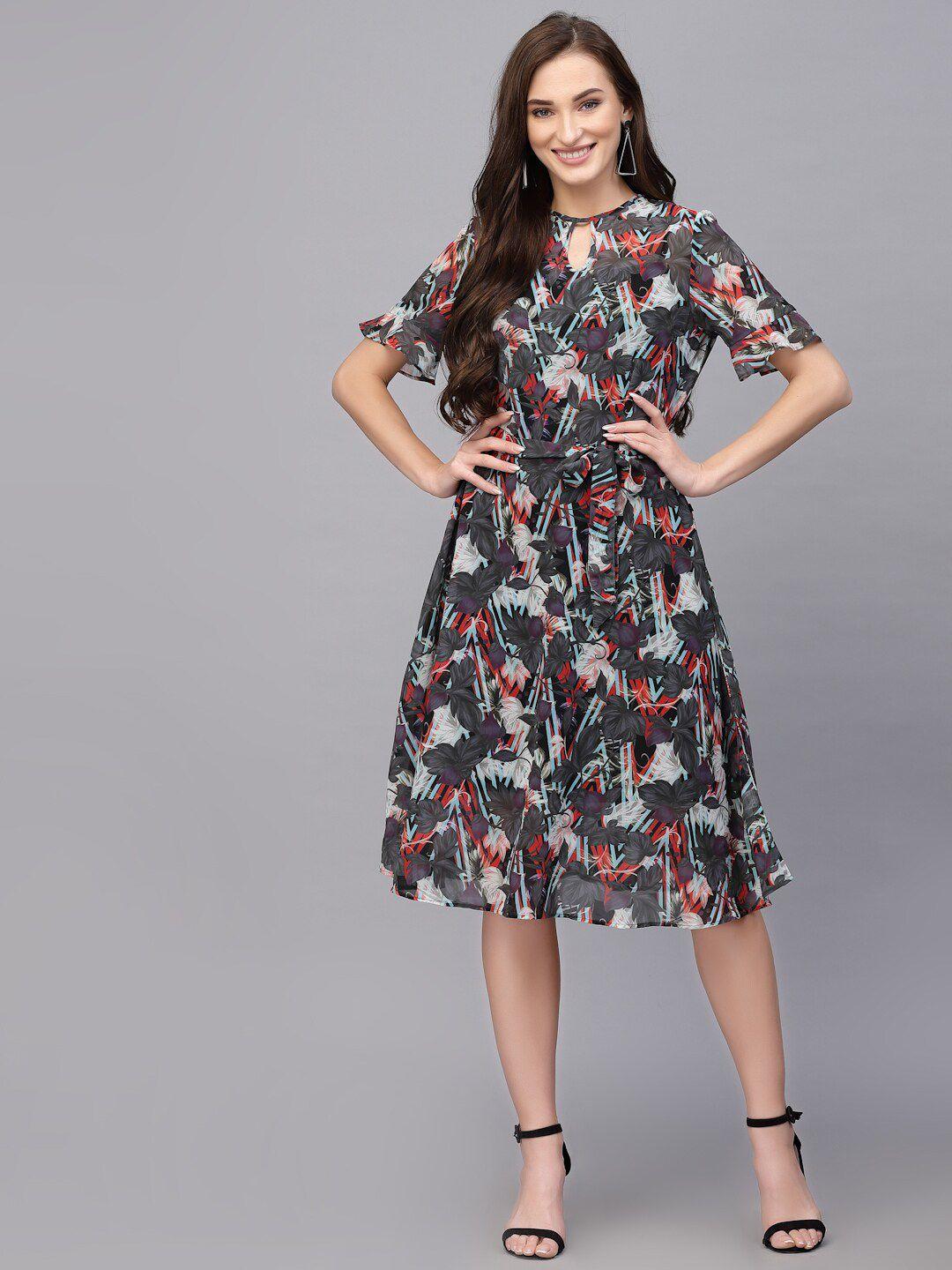 valbone floral printed bell sleeve georgette a-line midi dress