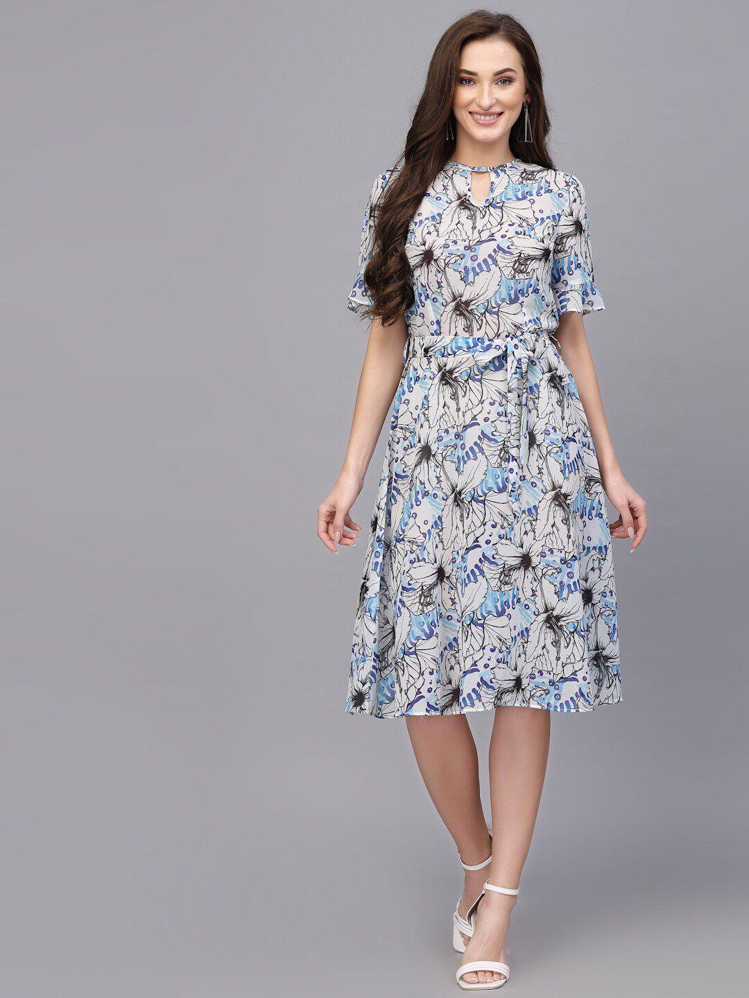 valbone floral printed keyhole neck georgette midi dress