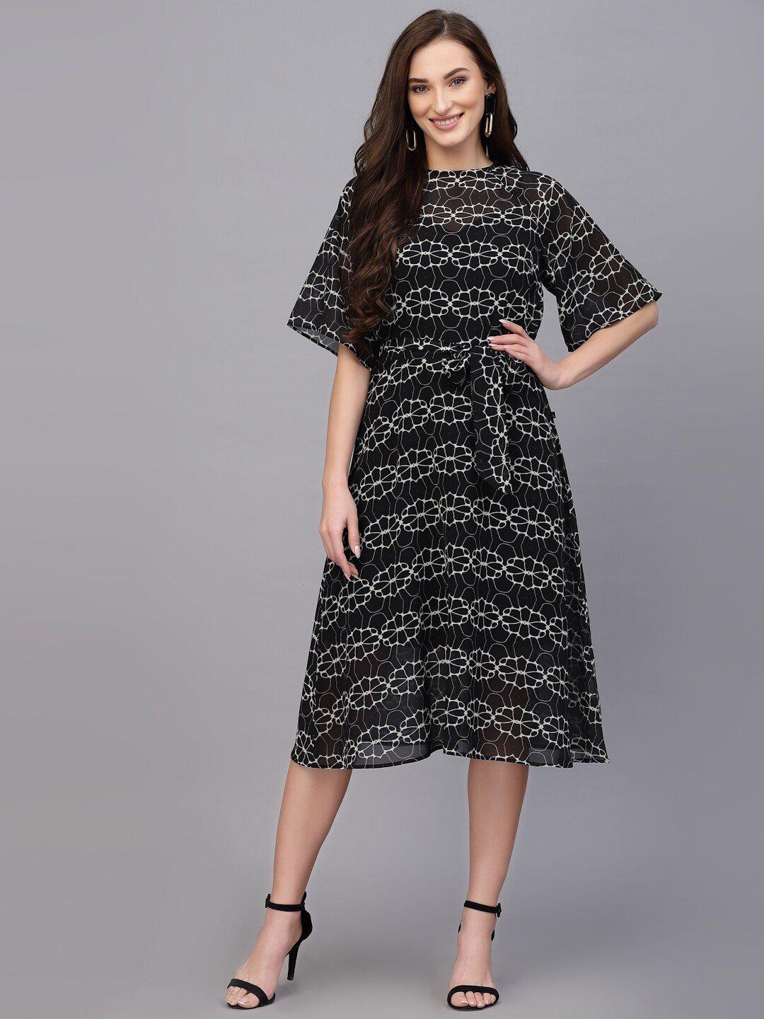 valbone geometric printed georgette a-line midi dress