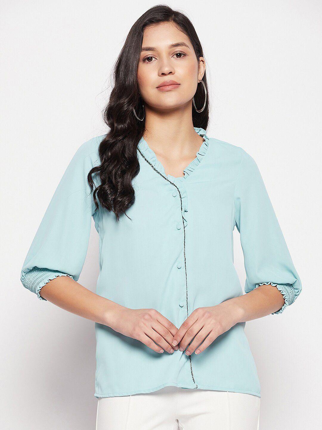 madame mandarin collar cuffed sleeves shirt style top