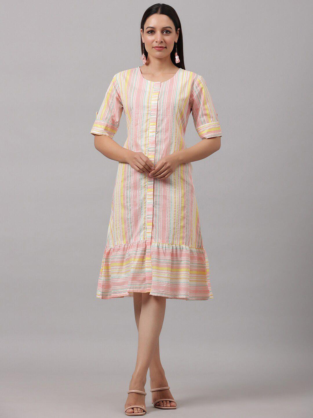 do dhaage striped round neck cotton shirt midi dress