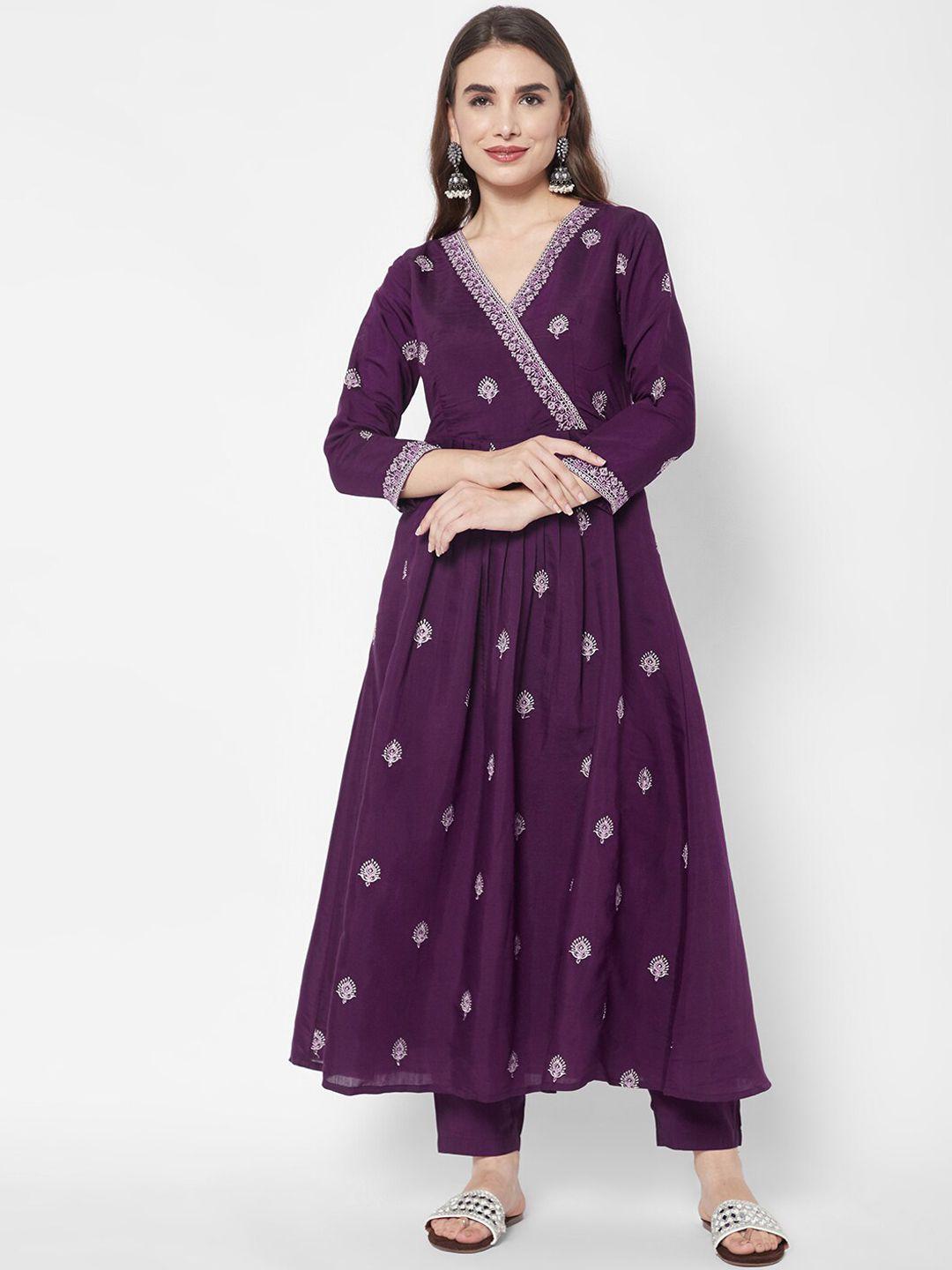 heeposh embroidered angrakha thread work chanderi silk kurta with trousers & dupatta