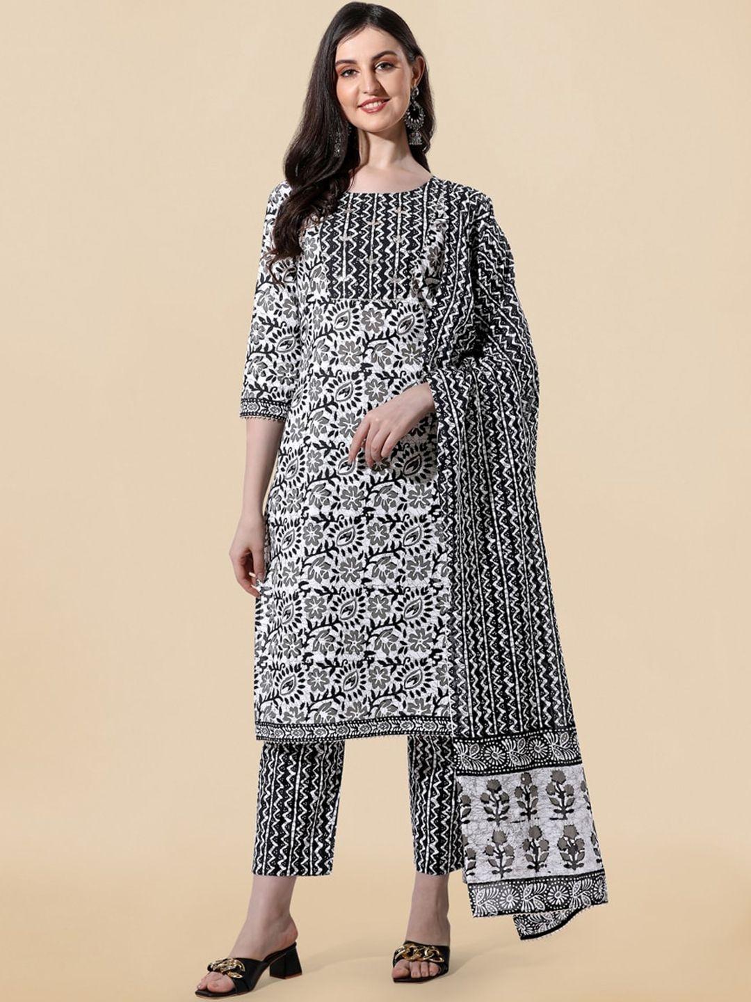 mirchi fashion ethnic motifs printed pure cotton kurta with trousers & with dupatta