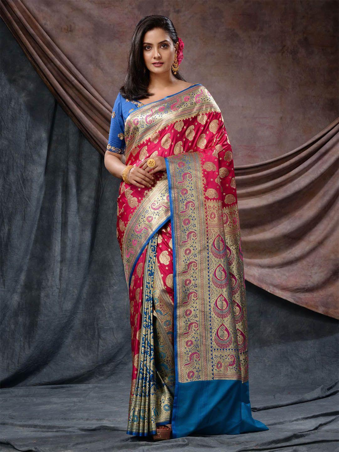 charukriti paisley woven design zari handwoven katan silk banarasi saree