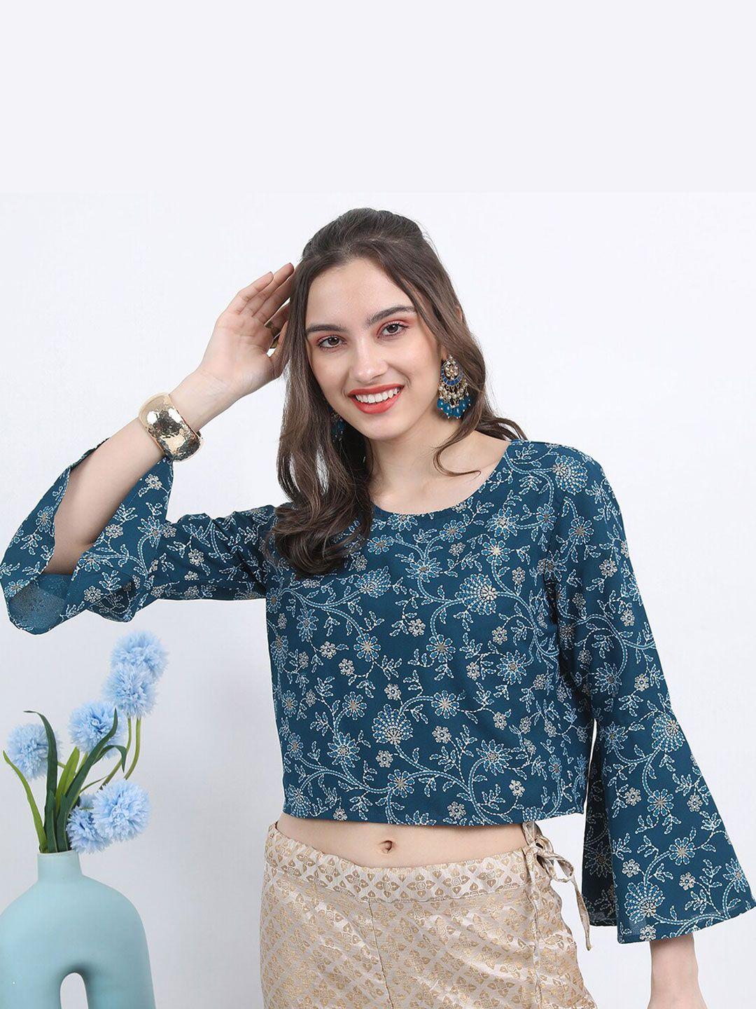 vishudh floral printed bell sleeves crop top