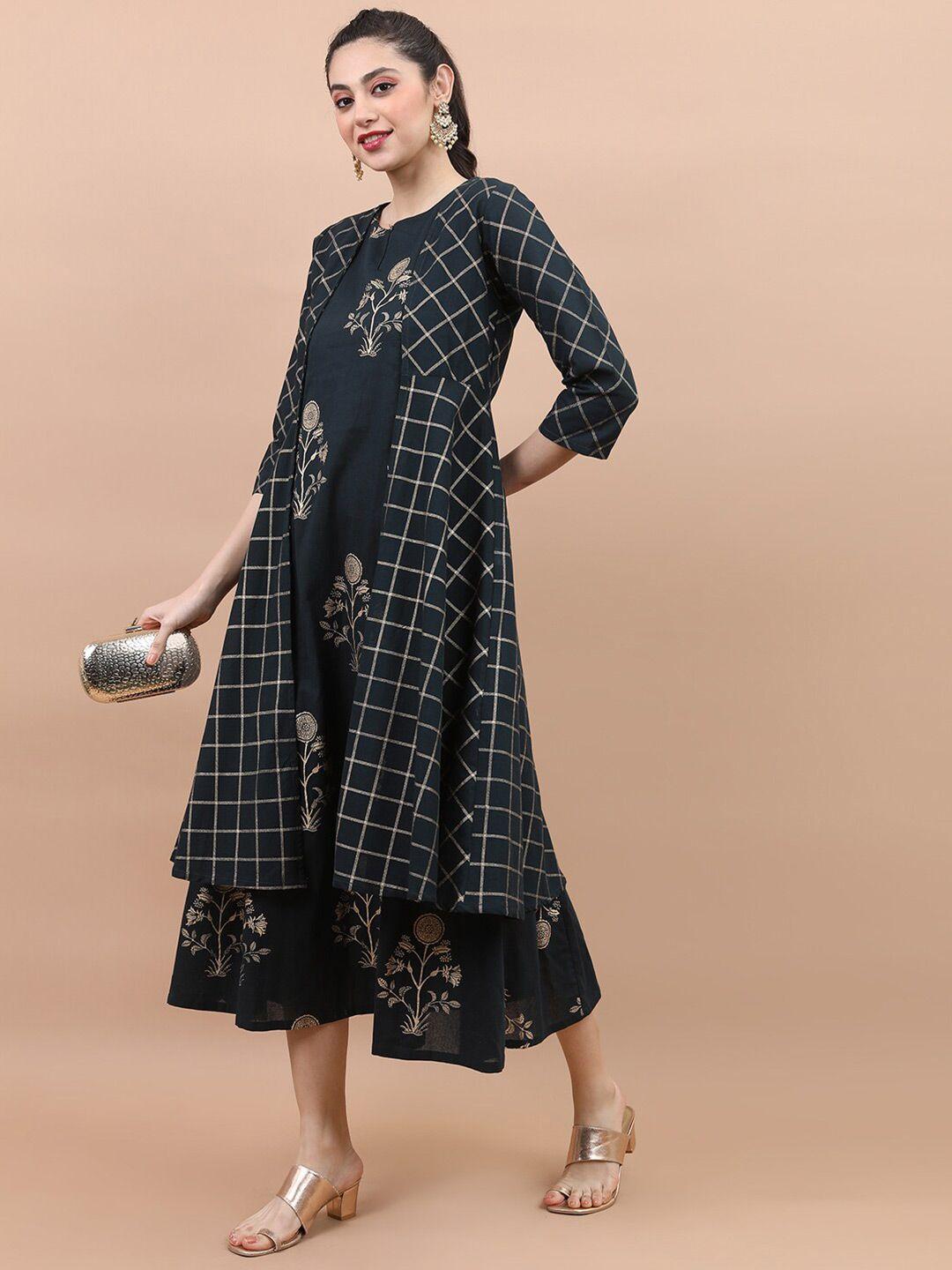 vishudh ethnic motifs a-line midi dress with jacket