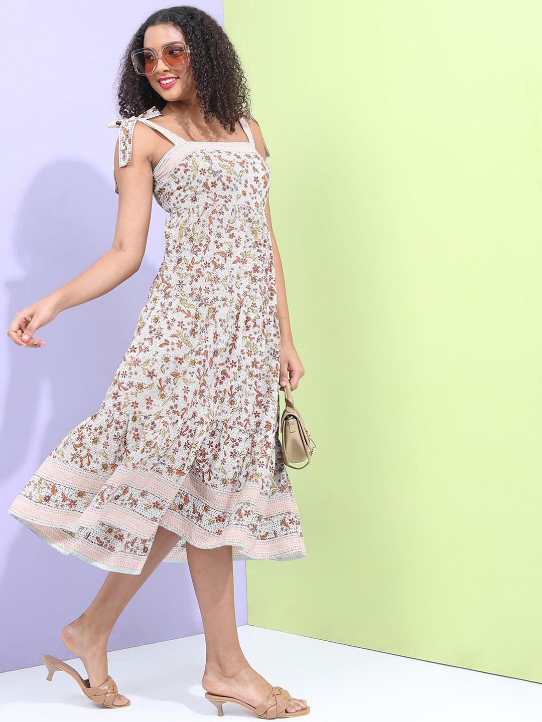 tokyo talkies floral printed shoulder strap fit & flare midi dress