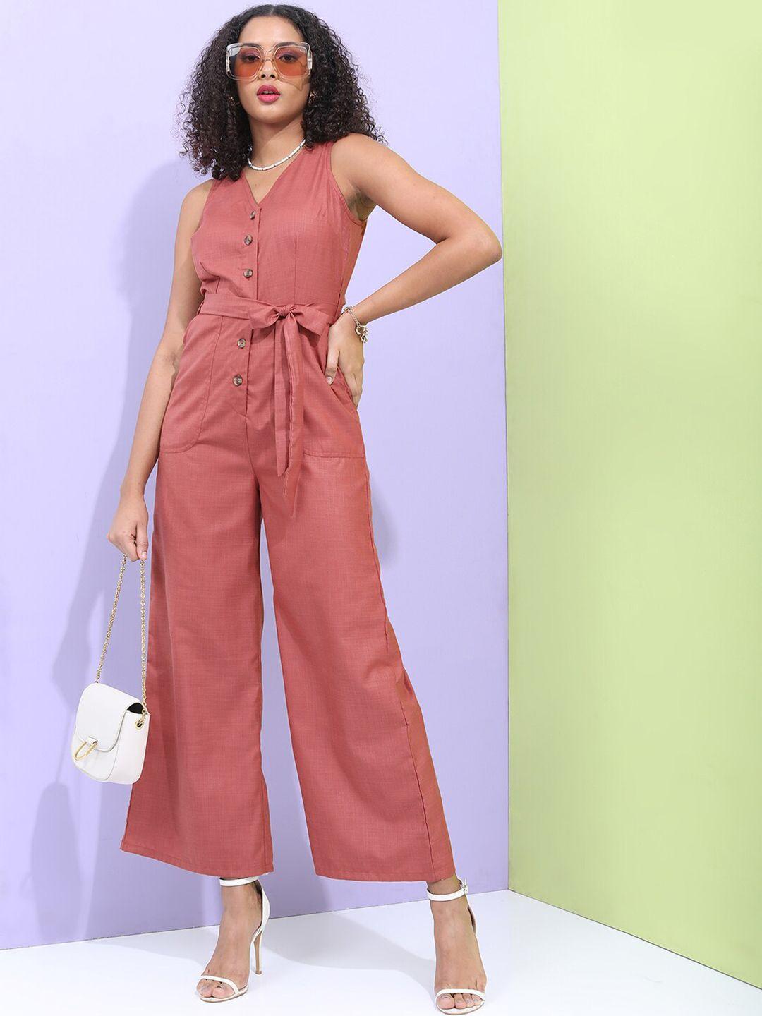 tokyo talkies waist tie-up v-neck basic jumpsuit