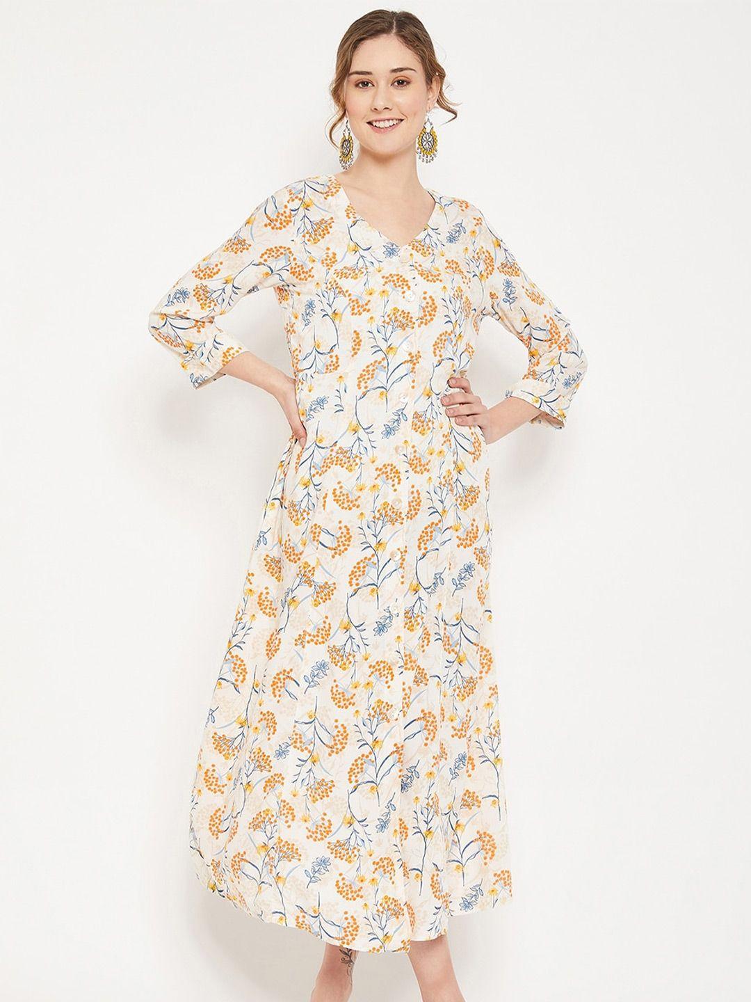 cantabil floral printed v-neck a-line midi dress