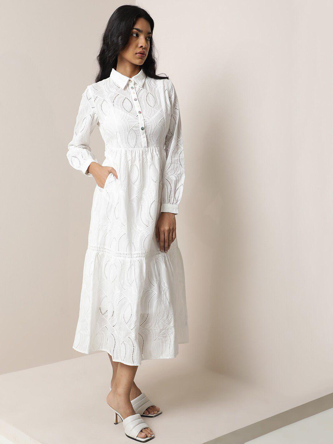 rareism ethnic motifs embroidered cotton shirt dress