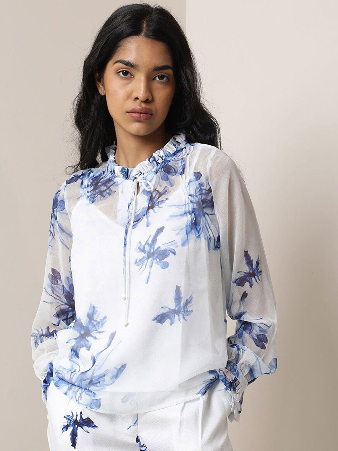 rareism floral print tie-up neck top