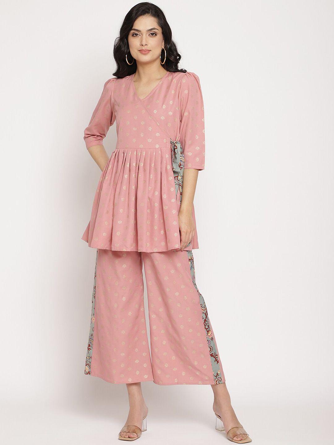 ahalyaa printed v-neck kurti with palazzos