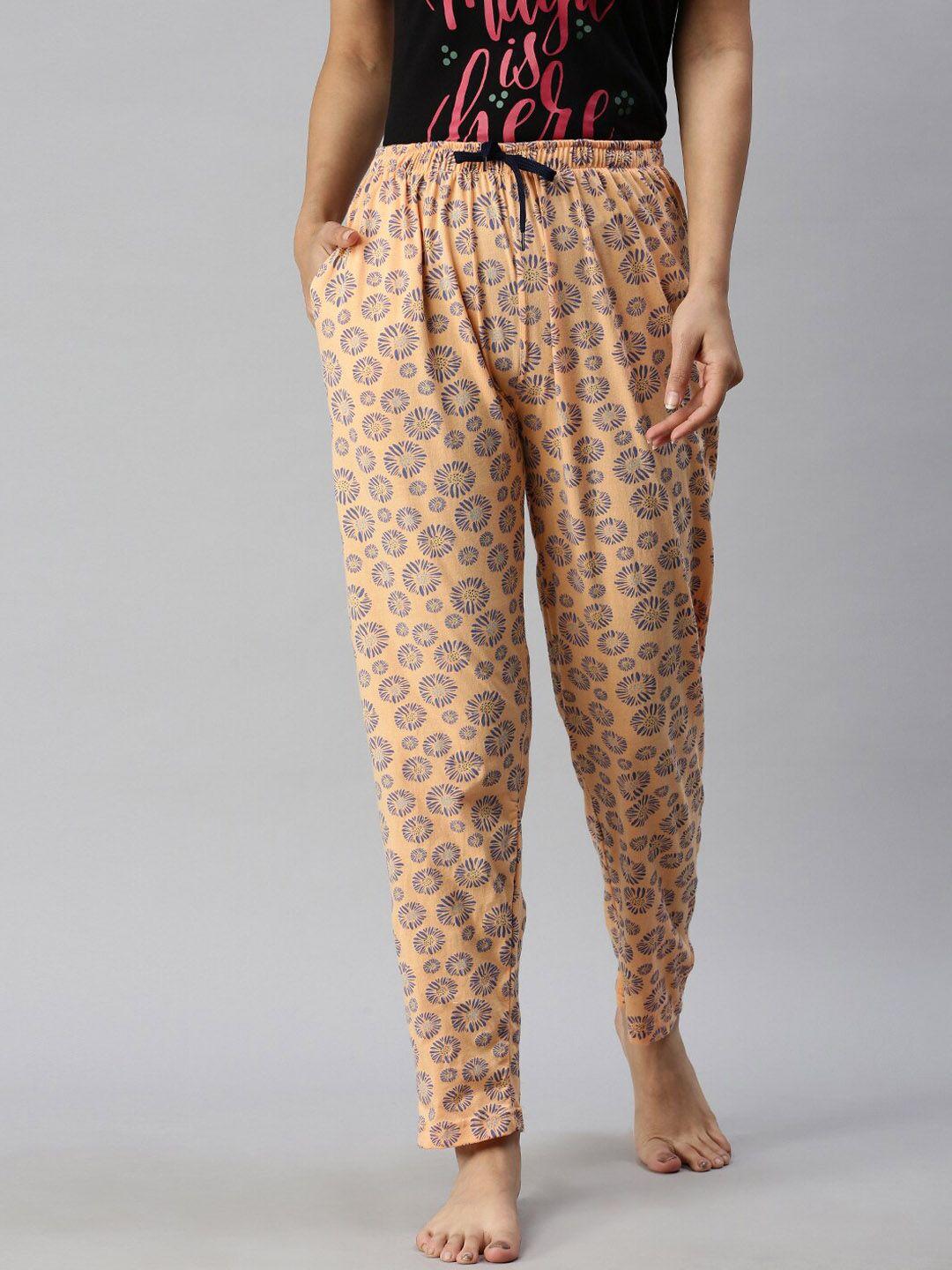 kryptic women printed cotton mid-rise straight lounge pants