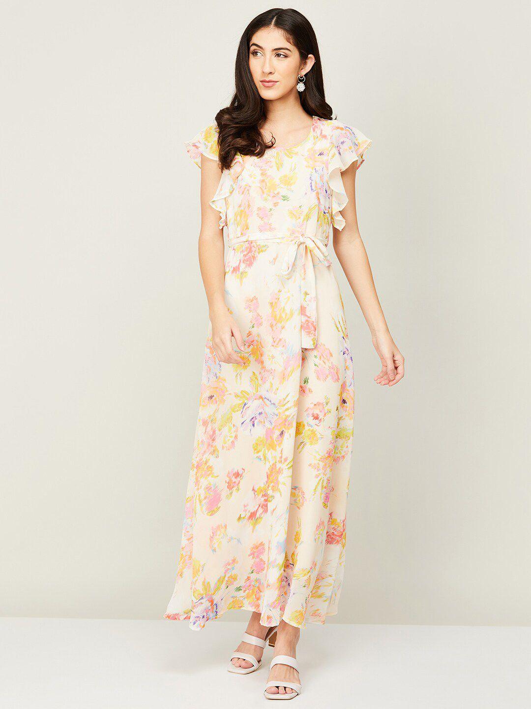 code by lifestyle floral flutter sleeves a-line maxi dress