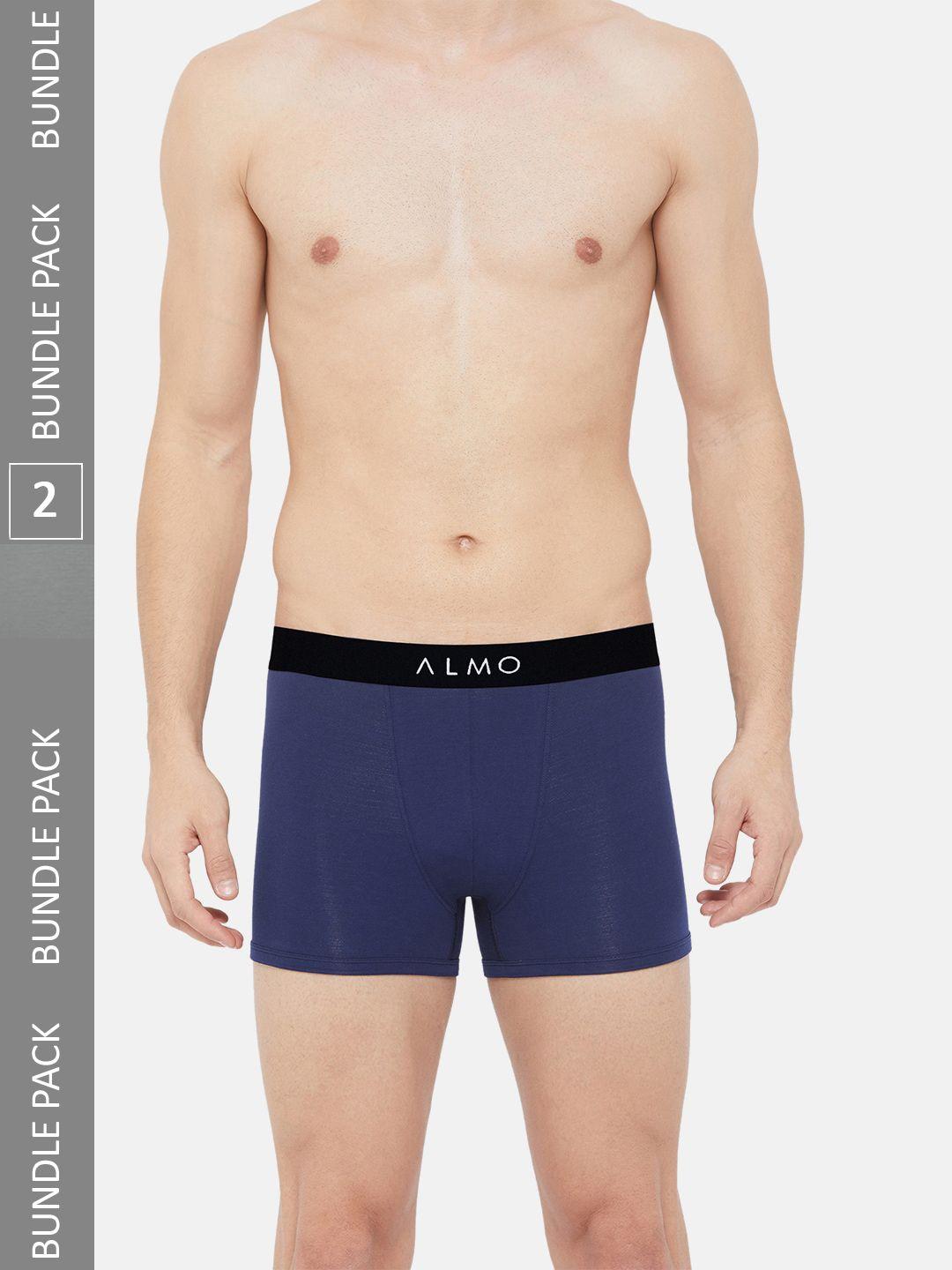 almo wear men pack of 2 mid-rise cotton metallic trunks- cred-oc-t-blsg