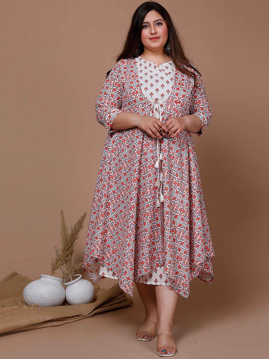 miravan plus size women floral printed cotton sleeveless kurta with shrug