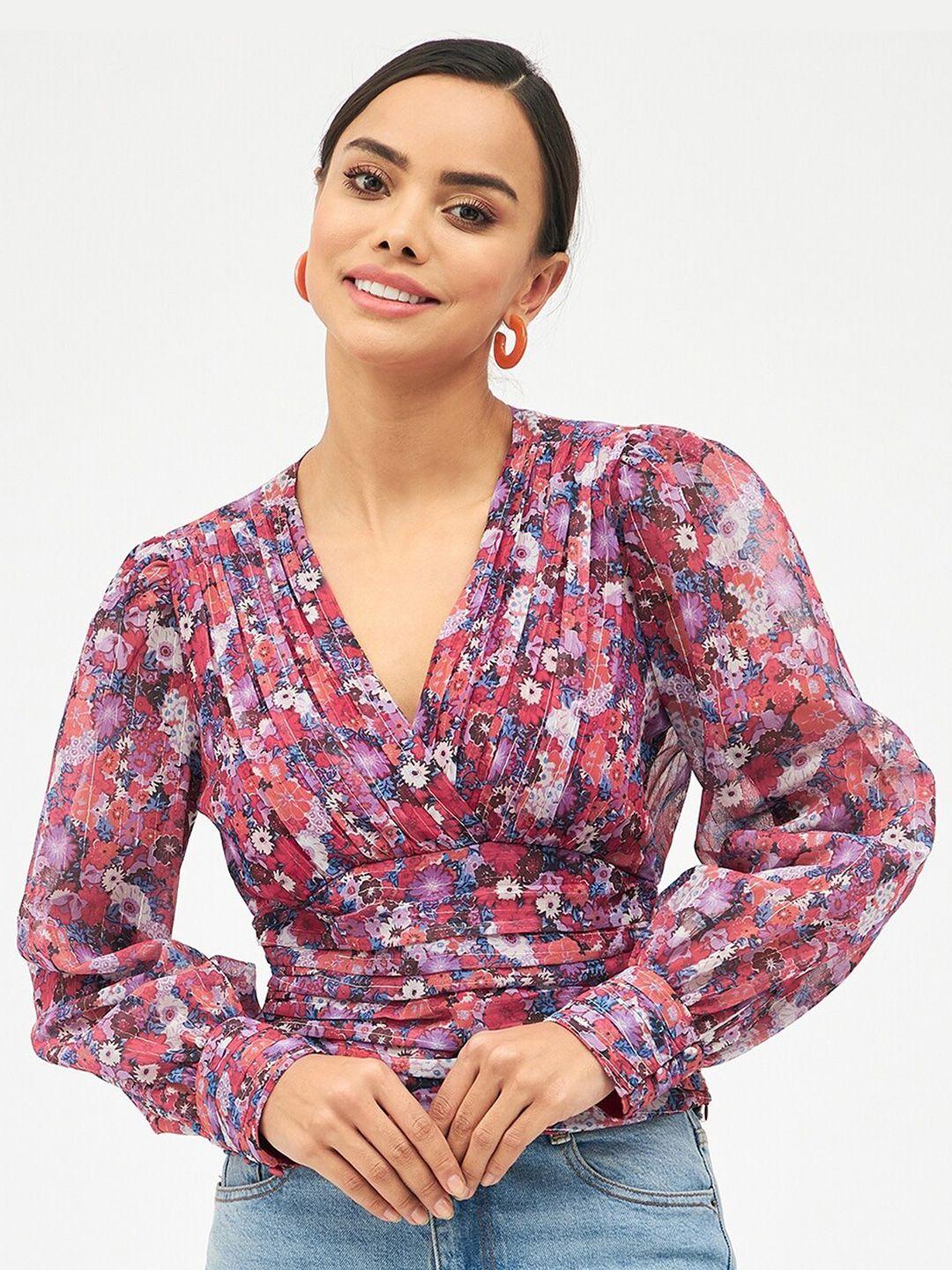 harpa v-neck floral print chiffon wrap top