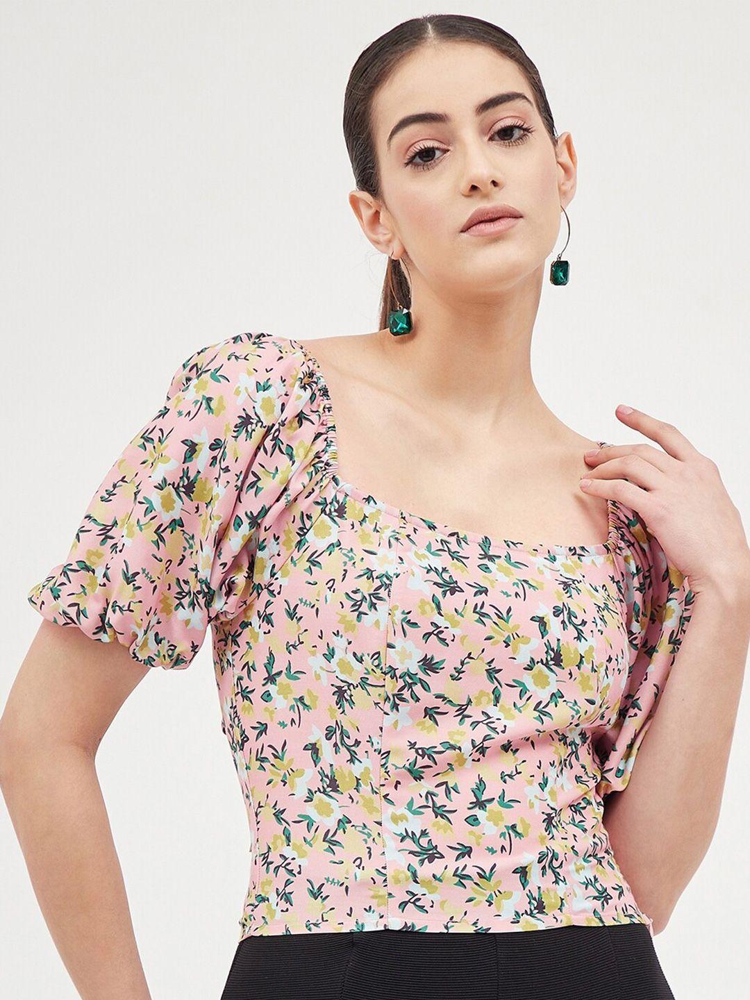 harpa floral printed puff sleeves styled back top