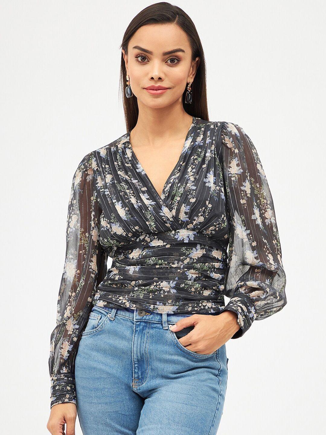 harpa floral printed cuff sleeves wrap top