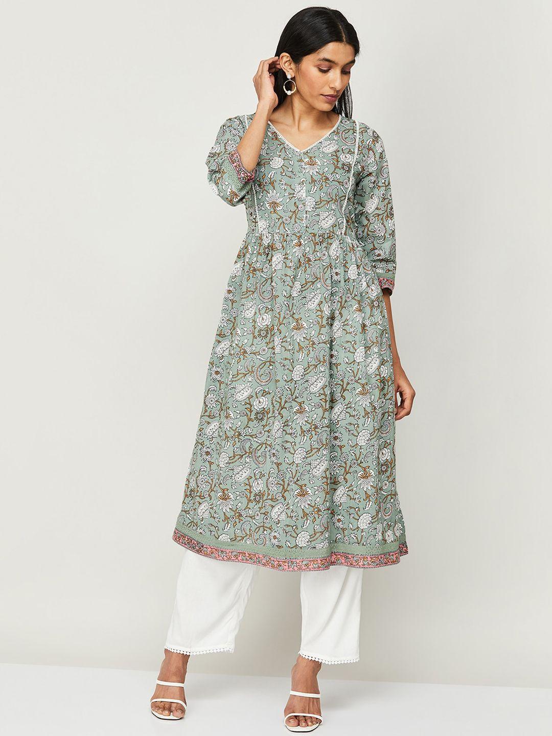 melange by lifestyle floral printed cotton anarkali kurta