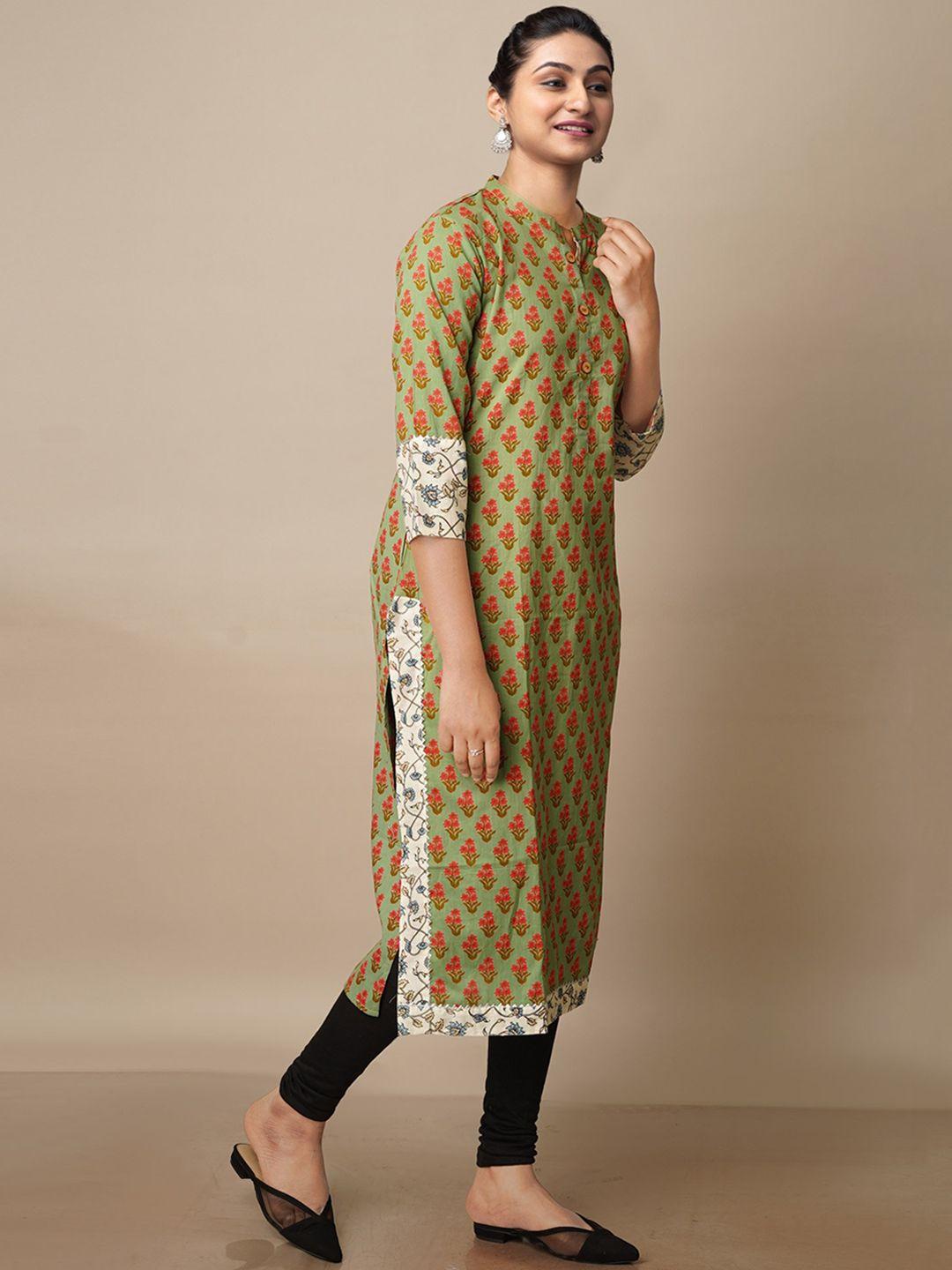 unnati silks ethnic motifs printed high slit pure cotton kurta