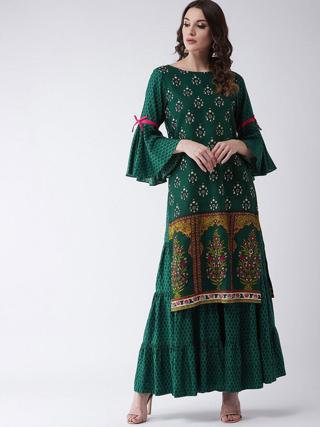 pannkh ethnic motifs printed bell sleeves kurta with sharara