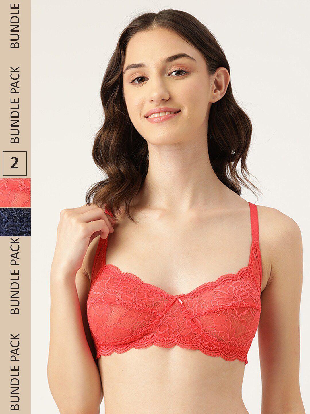 dressberry pack of 2 self design non padded non-wired bra